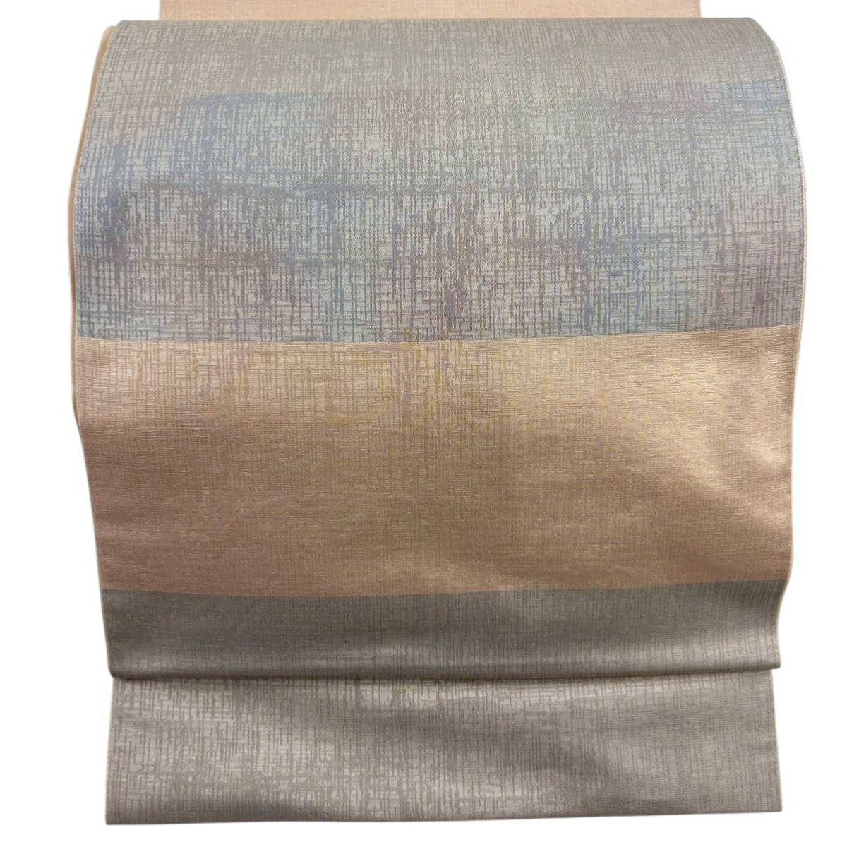 【美品】 袋帯 秀品 縞 幾何学 箔 薄黄 六通 正絹 【中古】
