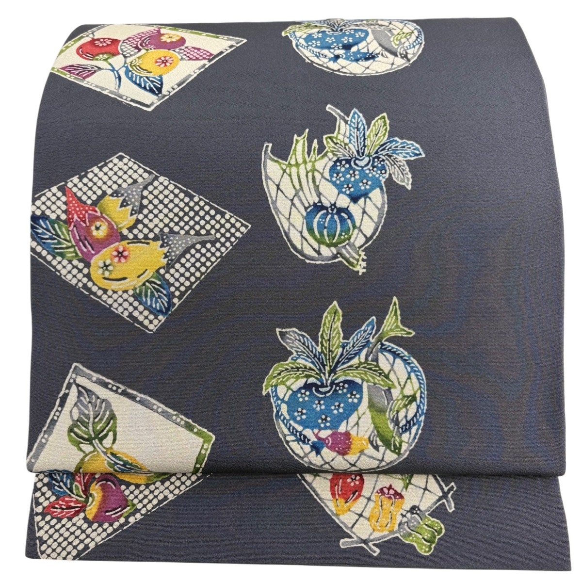 袋帯 秀品 生り物 色紙 青灰色 全通 正絹 【中古】