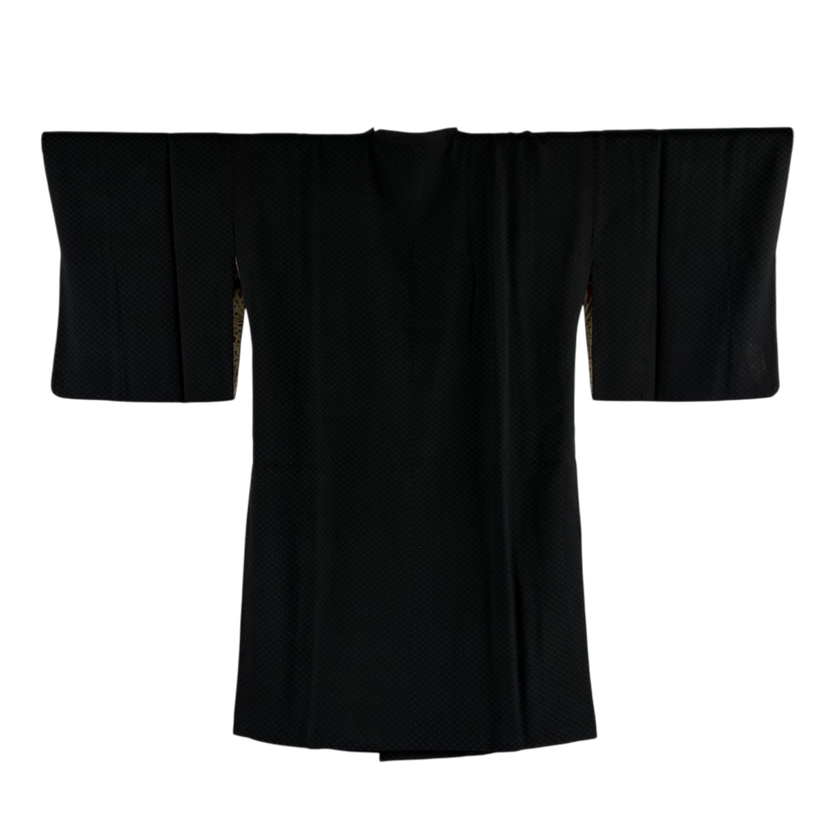 道行 身丈101.5cm 裄丈62.5cm S 和装コート 角衿 菱 黒灰 正絹 秀品 【中古】