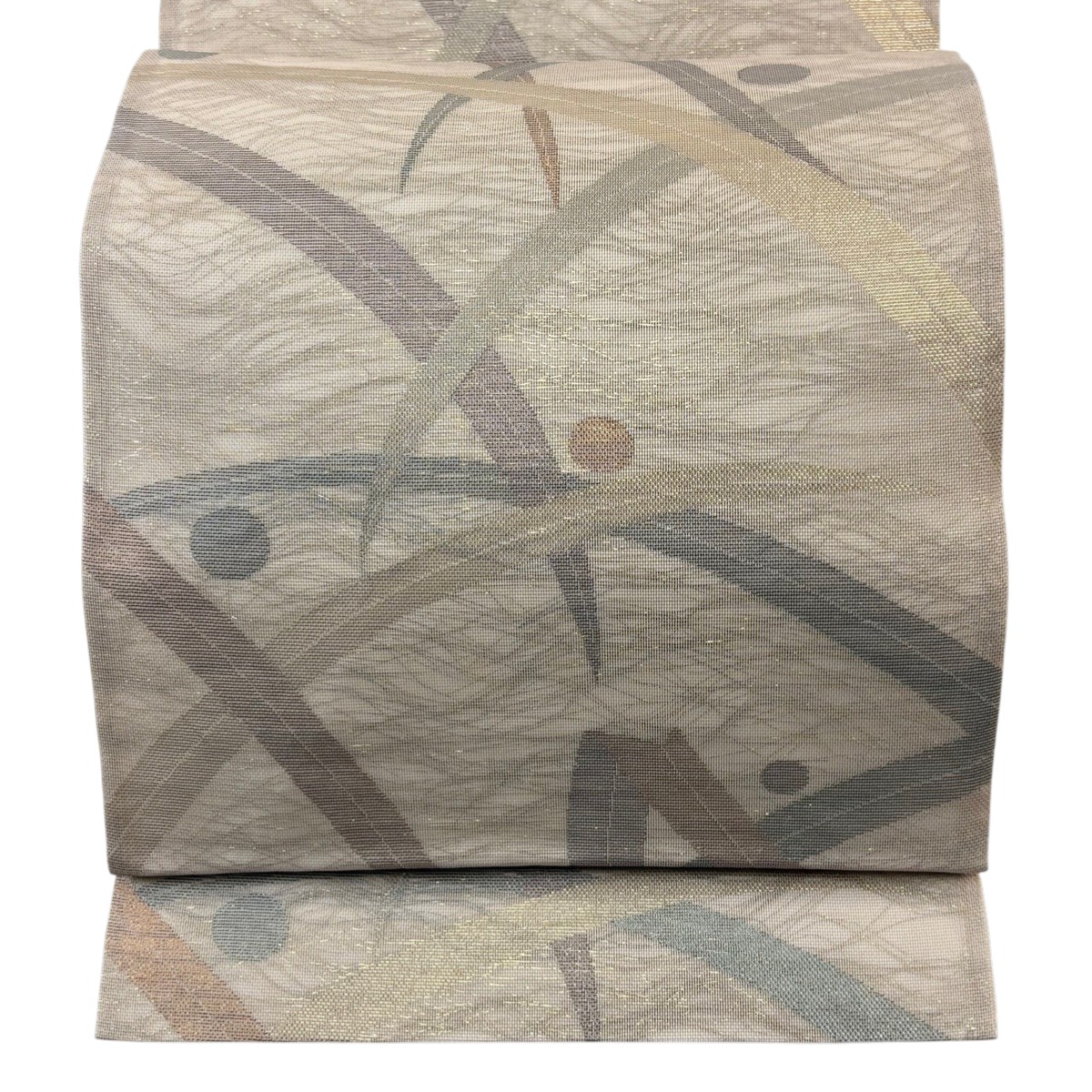 袋帯 秀品 夏帯 紗 露芝 箔 灰茶 六通 正絹 【中古】