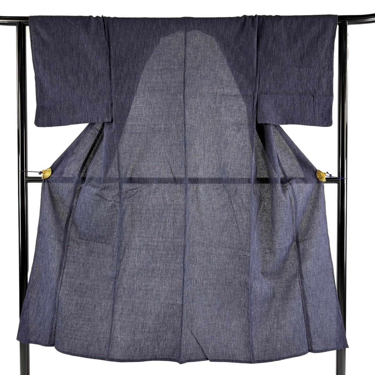 【美品】 男着物 身丈141cm 裄丈64cm M 薄物 洗える着物 紺色 綿 秀品 【中古】