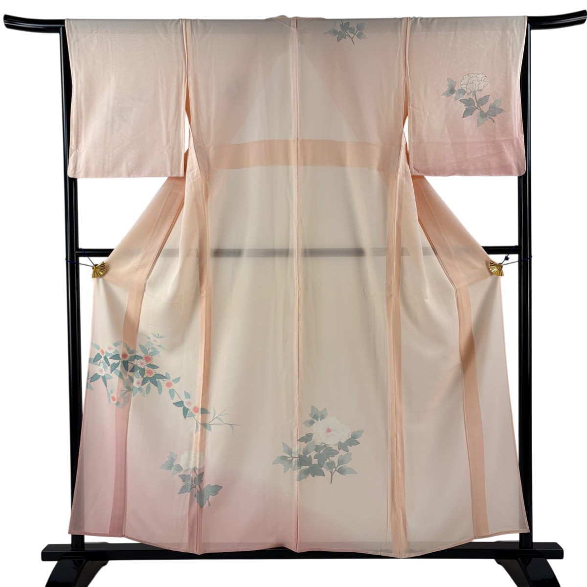 付下げ 身丈158cm 裄丈66cm M 薄物 絽 草花 銀彩 ぼかし 薄ピンク 正絹 秀品 【中古】