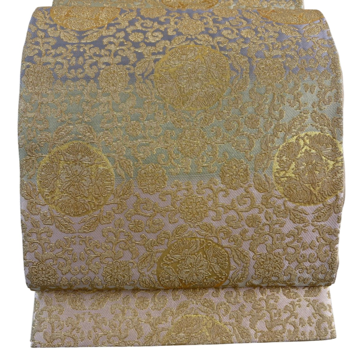 【美品】 袋帯 名品 華文 花唐草 金糸 箔 金色 六通 正絹 【中古】