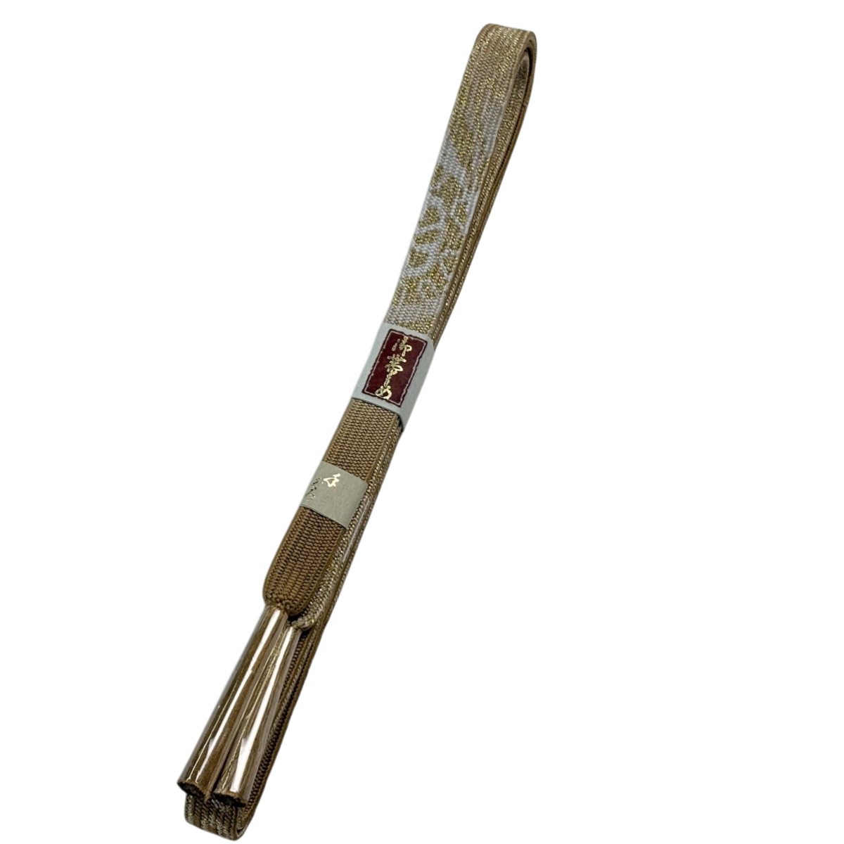 【美品】 帯締め 優品 フォーマル 幾何学 金糸 薄茶色 正絹 和装小物 【中古】