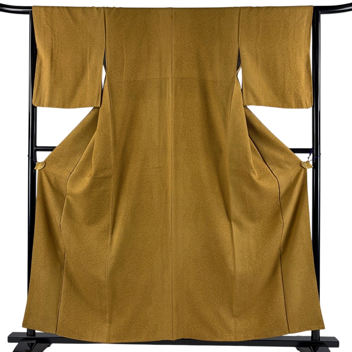 【美品】 小紋 身丈157cm 裄丈65cm M 袷 幾何学模様 黄土色 正絹 秀品 一つ紋 【中古】