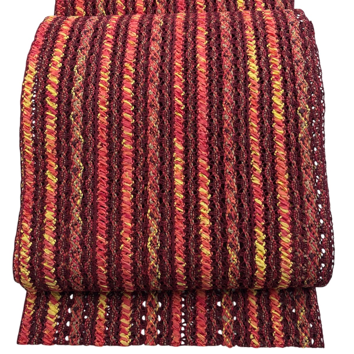 【美品】 名古屋帯 秀品 夏帯 八寸名古屋帯 トンネル仕立て 縞 茜色 正絹 【中古】