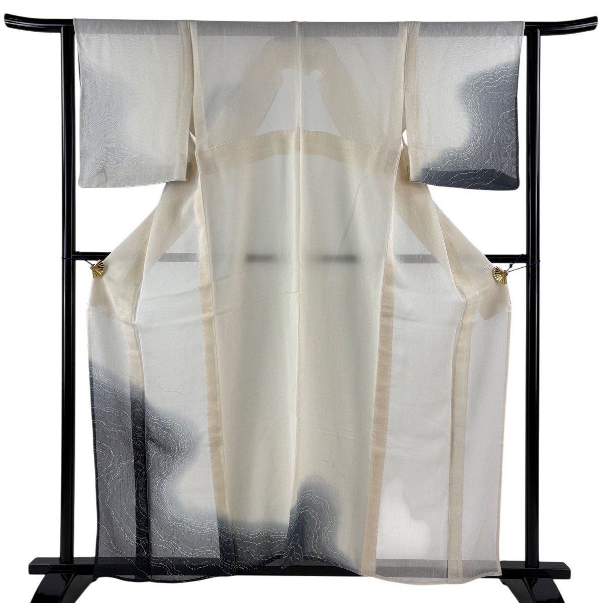 【美品】 訪問着 身丈160cm 裄丈62.5cm S 薄物 夏紬 幾何学 ぼかし クリーム 正絹 名品 【中古】