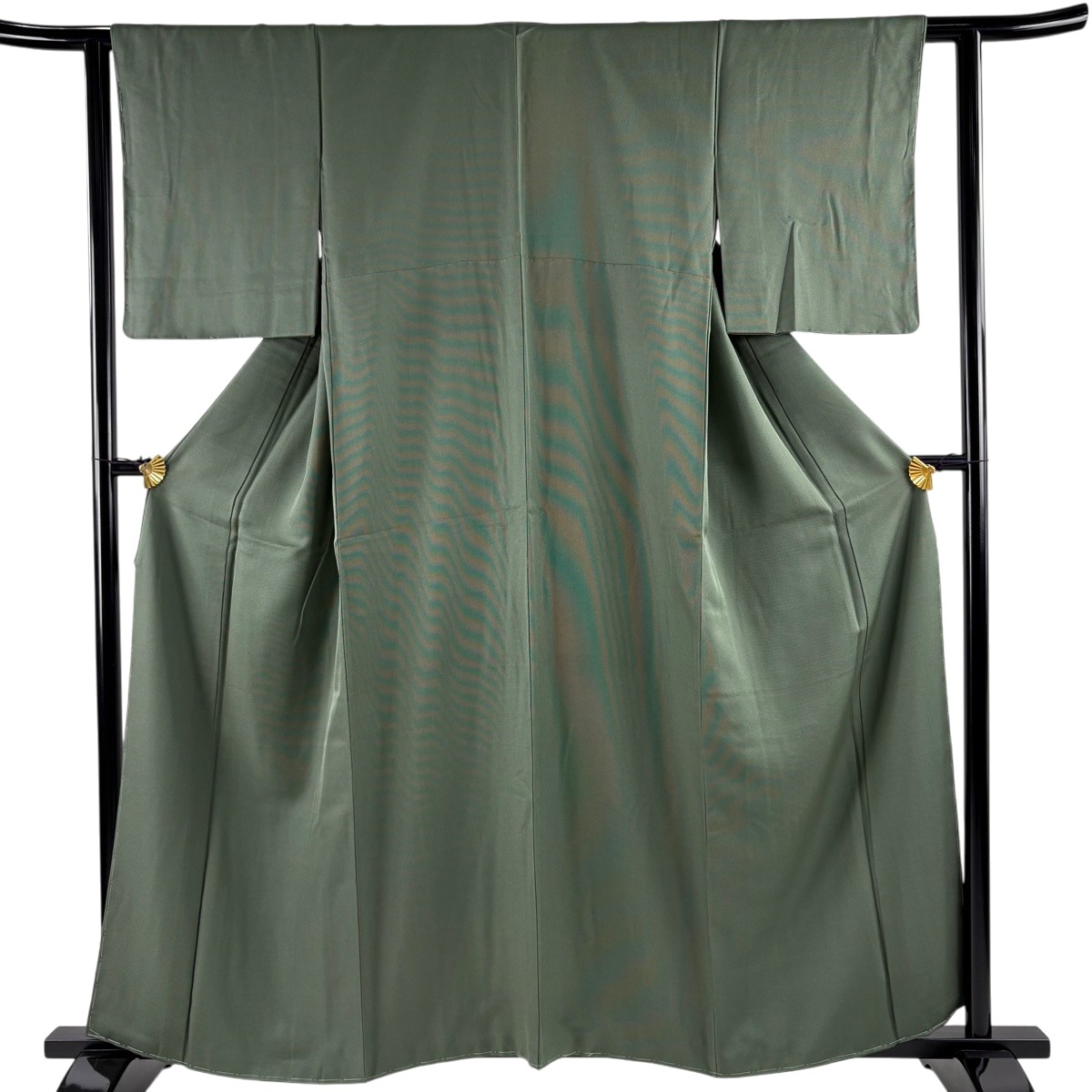 【美品】 江戸小紋 身丈160cm 裄丈60.5cm S 袷 万筋 灰緑 正絹 名品 【中古】