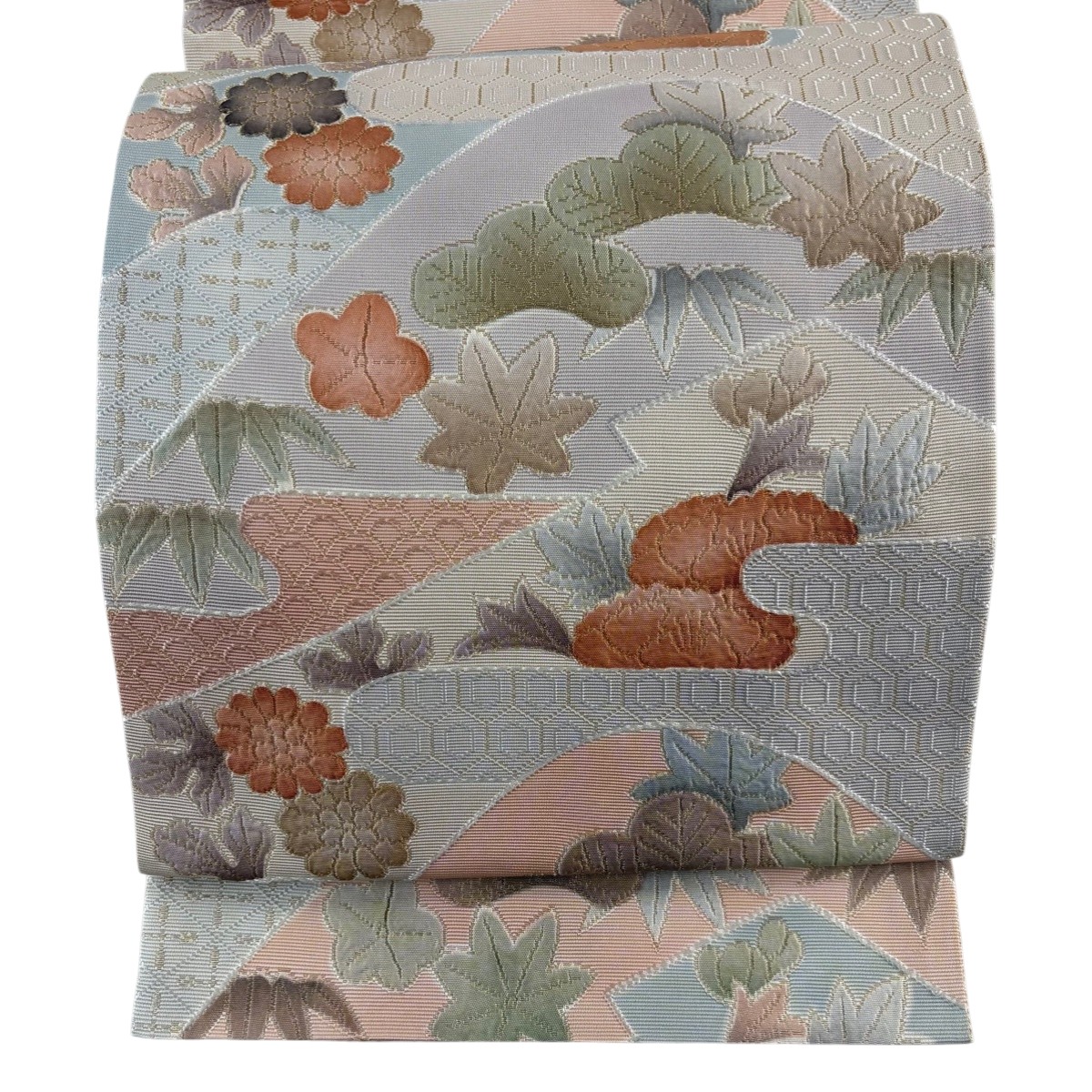 【美品】 袋帯 秀品 松竹梅 ヱ霞 金糸 薄ピンク 六通 正絹 【中古】