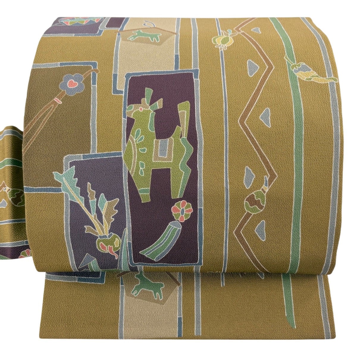 【美品】 名古屋帯 秀品 玩具 生り物 金彩 縮緬 山吹茶色 正絹 【中古】 9,086円
