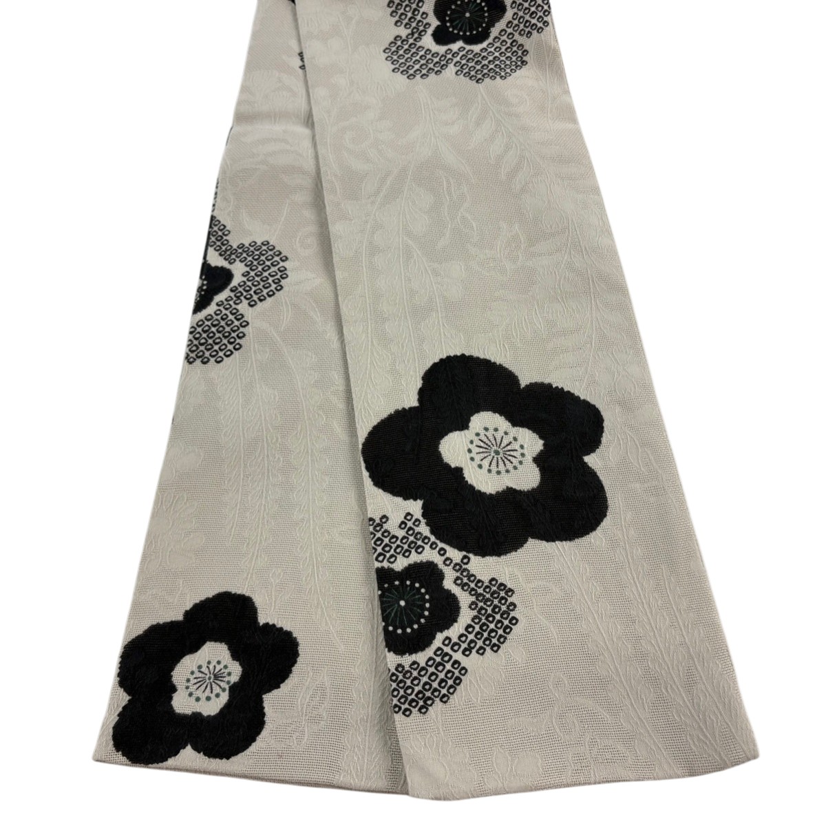 【美品】半幅帯 秀品 梅 灰茶 綿 【中古】