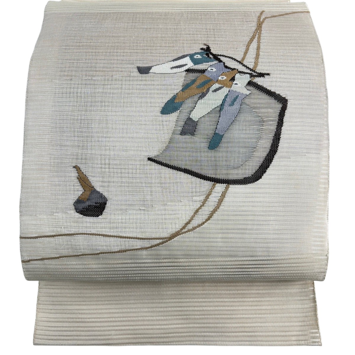 名古屋帯 秀品 夏帯 絽 八寸名古屋帯 松葉仕立て 魚 クワイ ベージュ 正絹 【中古】