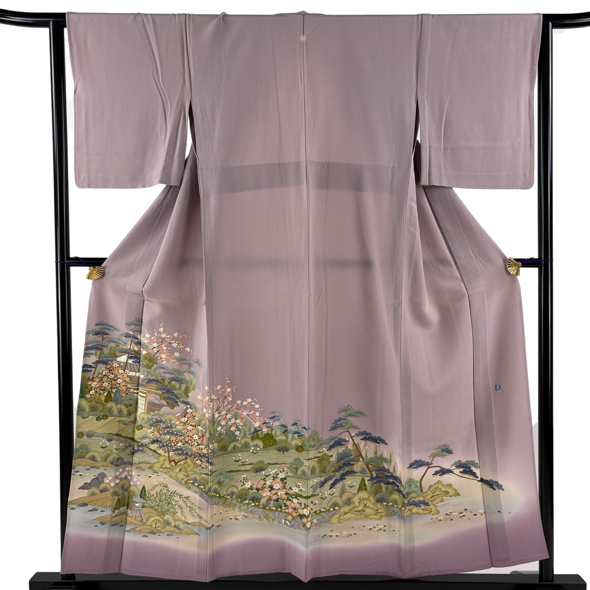 色留袖 身丈154.5cm 裄丈62.5cm S 単衣 建物 庭園 ぼかし 薄紫 正絹 秀品 一つ紋 【中古】
