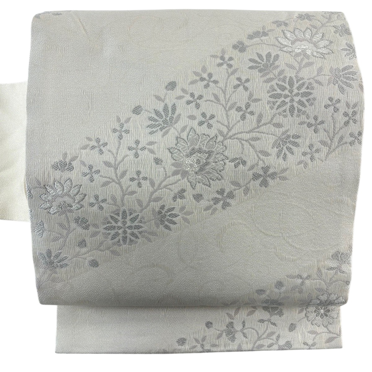 【美品】 名古屋帯 名品 草花 箔 灰紫 正絹 【中古】
