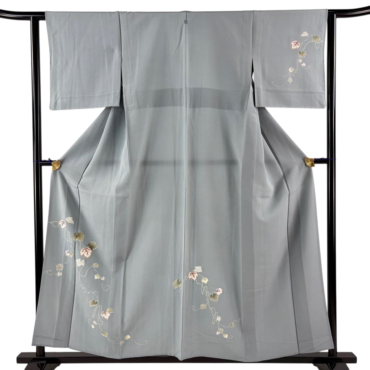 付下げ 身丈157.5cm 裄丈62cm S 単衣 蔦 金糸 金彩 青灰色 正絹 名品 一つ紋 【中古】 15,260円