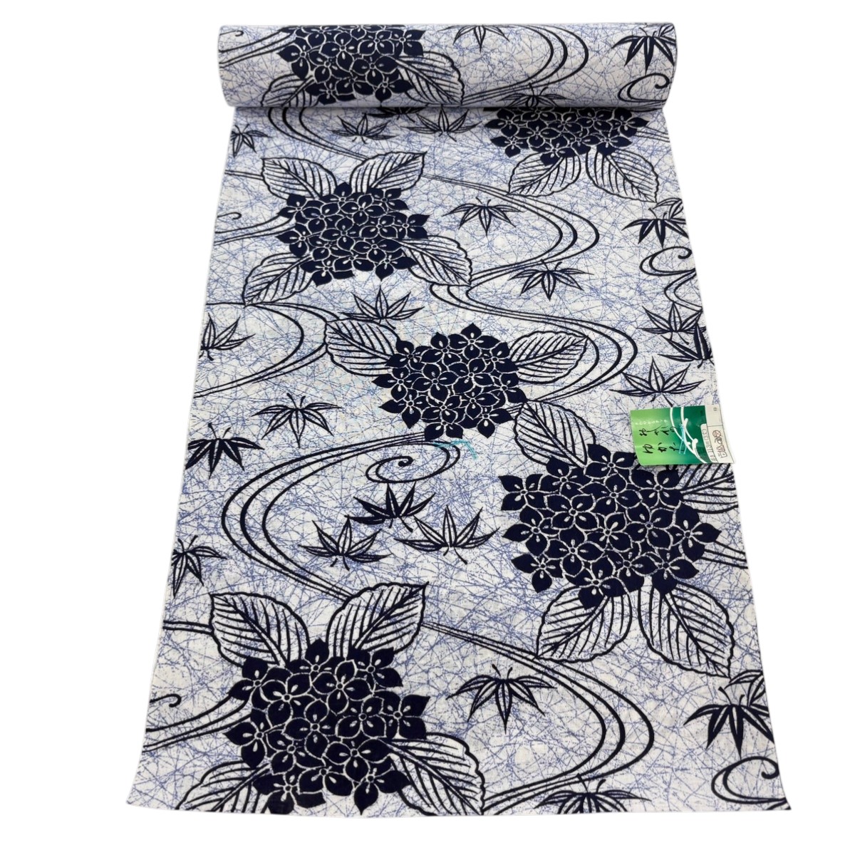 反物 優品 浴衣 紫陽花 流水 灰色 綿 【中古】