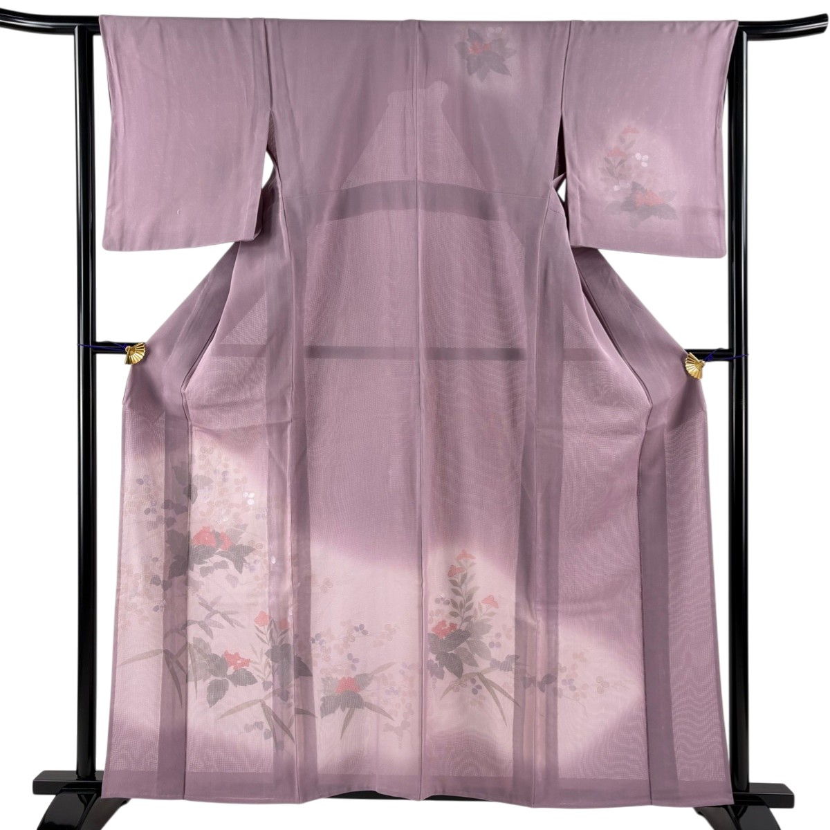 付下げ 身丈160.5cm 裄丈63.5cm S 紗絽袷 萩 秋草 金銀彩 薄紫 正絹 秀品 【中古】