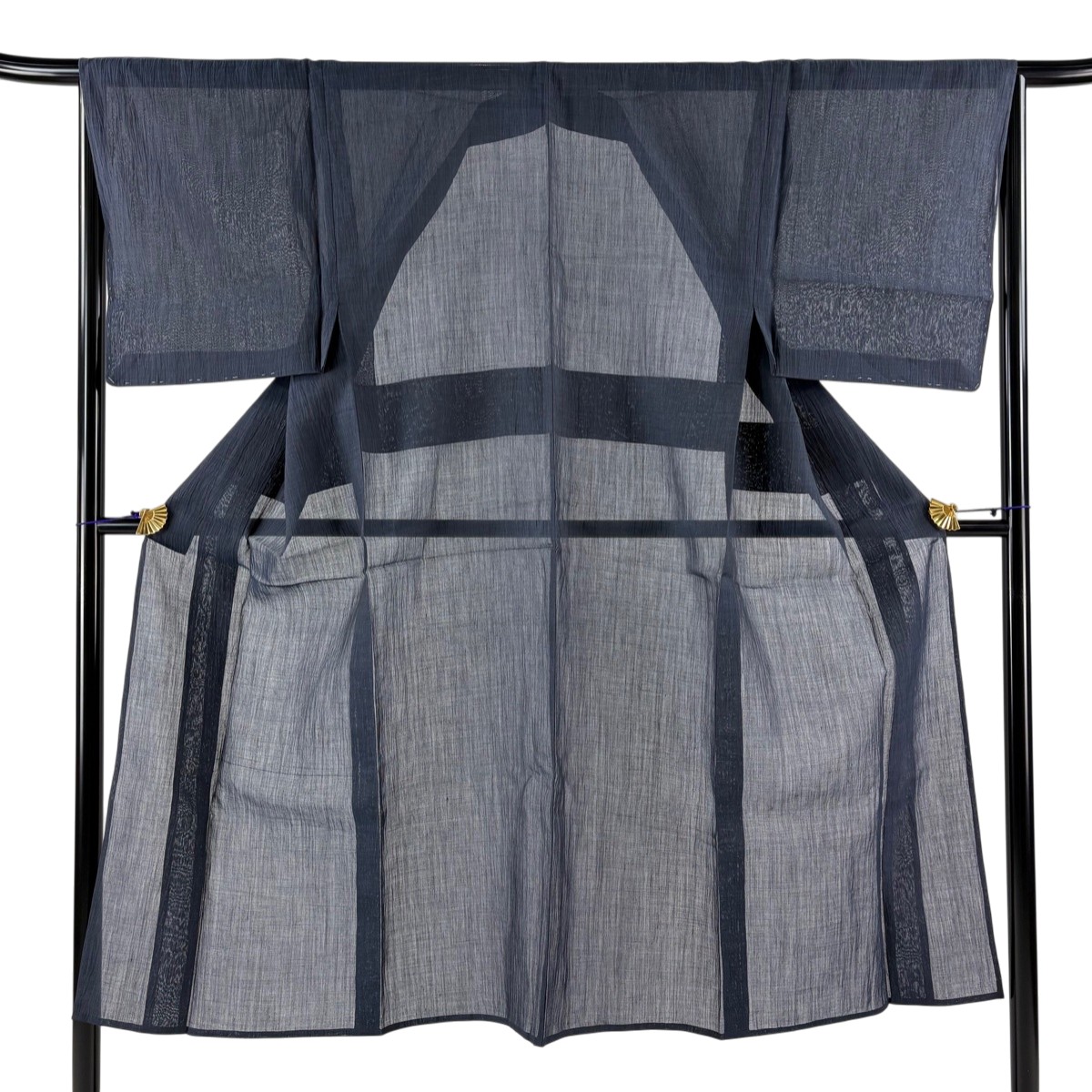 男着物 身丈141cm 裄丈66cm M 薄物 夏紬 紺色 麻 秀品 【中古】
