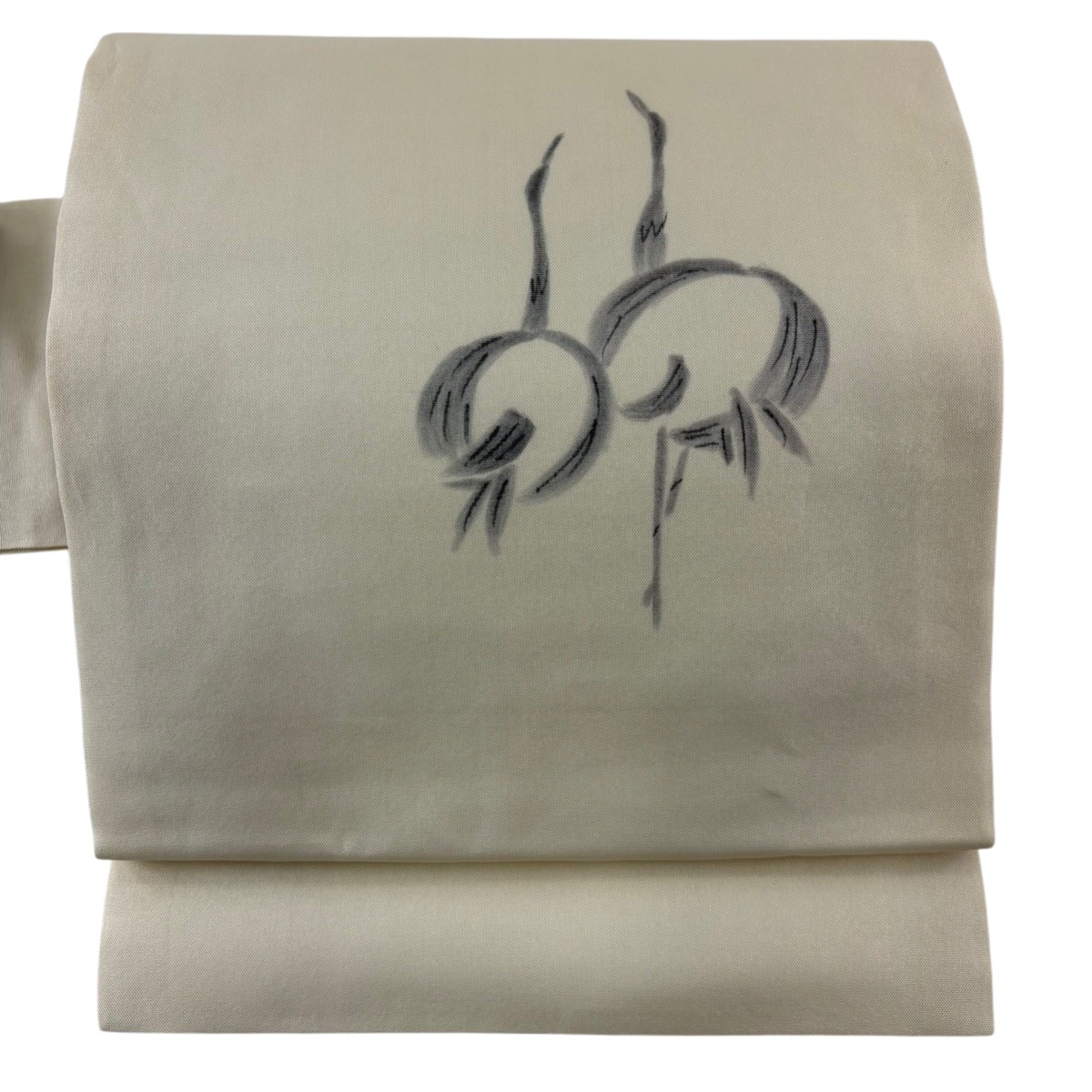 【美品】 名古屋帯 秀品 夏帯 鶴 ベージュ 正絹 【中古】