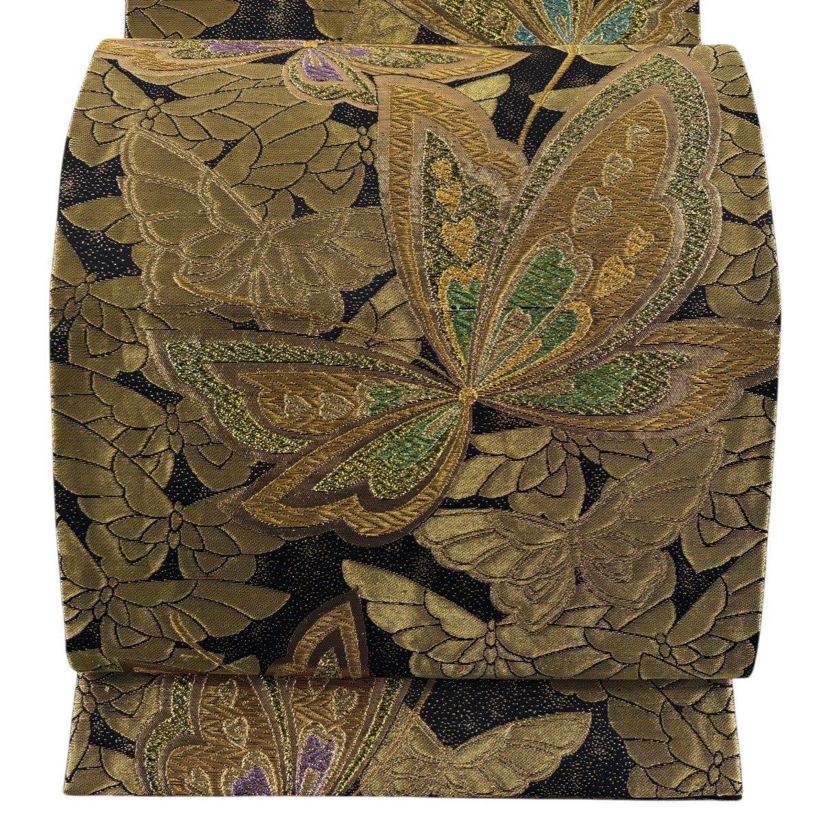 袋帯 秀品 蝶 箔 金糸 金色 六通 正絹 【中古】