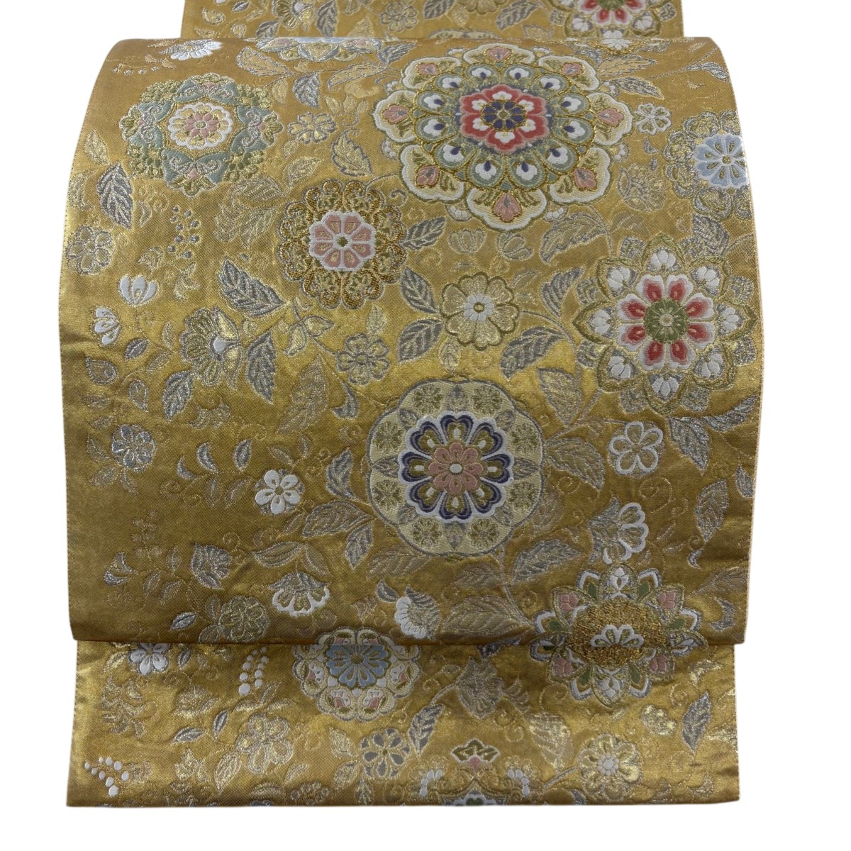 【美品】 袋帯 秀品 華文 草花 金銀糸 箔 金色 六通 正絹 【中古】