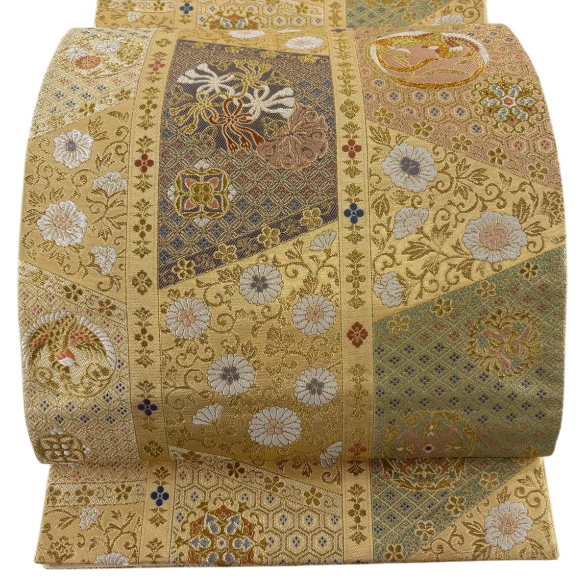 【美品】 袋帯 逸品 落款あり 篠屋宗兵衛 花唐草 鳳凰 金銀糸 箔 金色 六通 正絹 【中古】