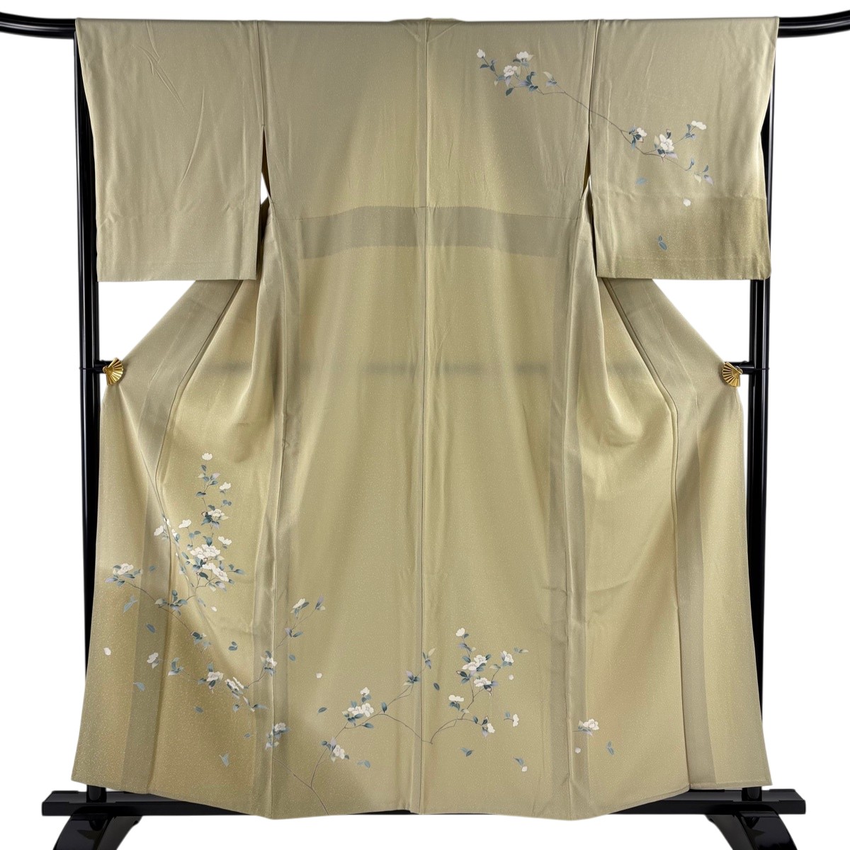 訪問着 身丈160cm 裄丈66cm M 単衣 枝花 ぼかし ベージュ 正絹 秀品 【中古】