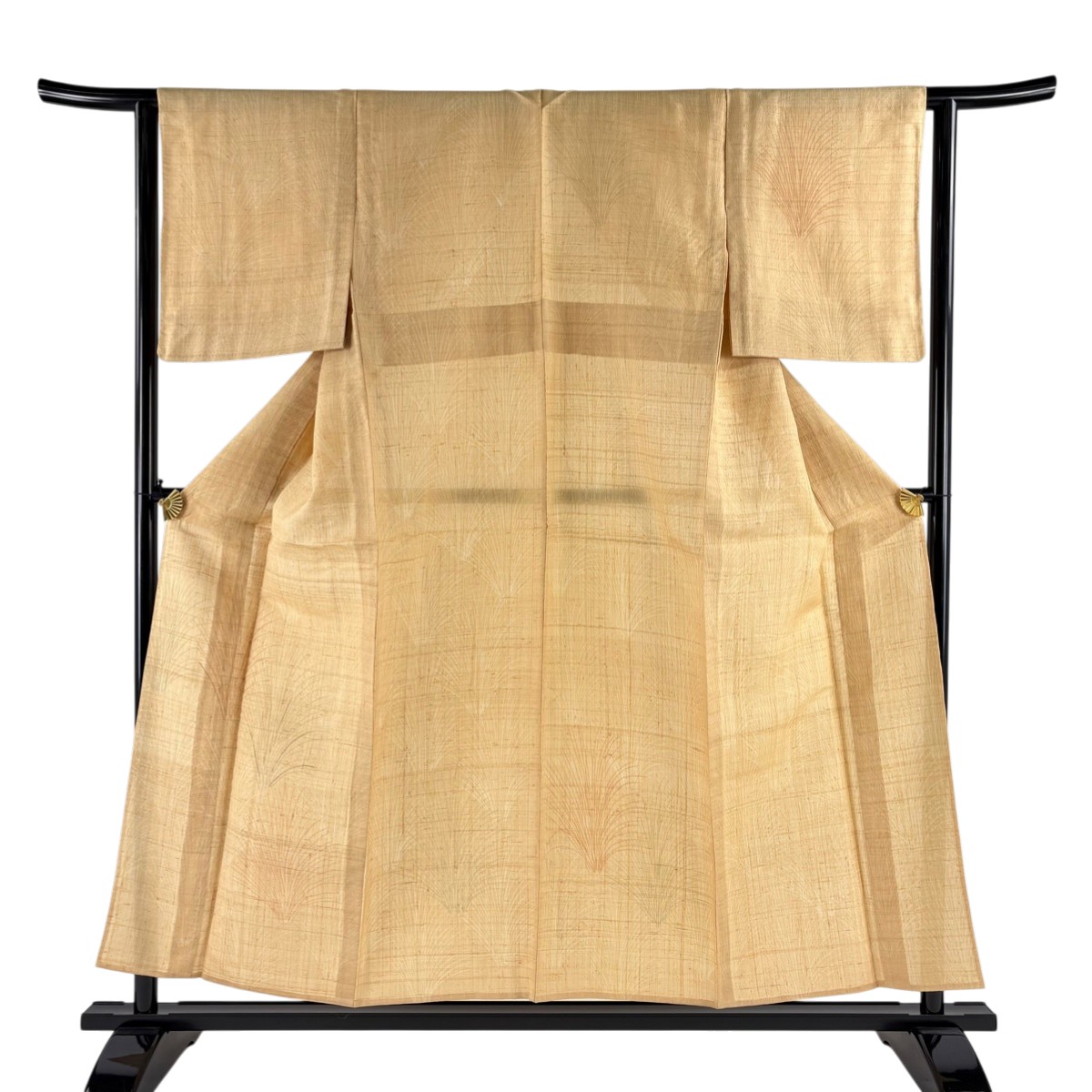 付下げ 身丈154cm 裄丈62.5cm S 薄物 夏紬地 葉 薄オレンジ 正絹 秀品 【中古】