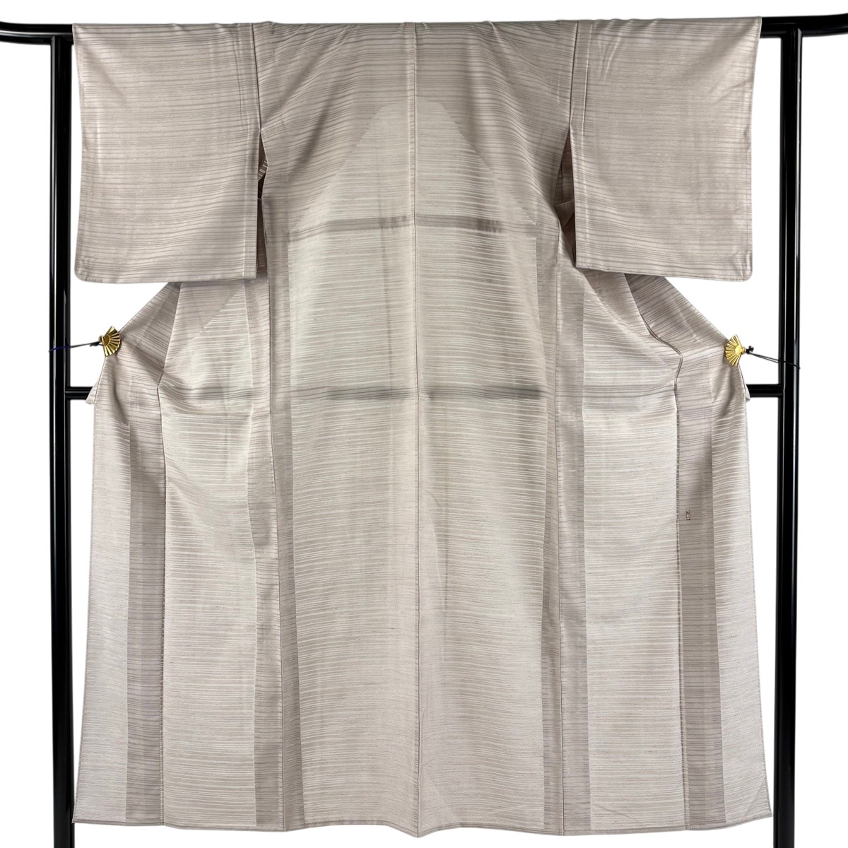 【美品】紬 身丈152cm 裄丈62.5cm S 薄物 夏紬 絽 落款あり 縞 薄小豆 正絹 名品 【中古】