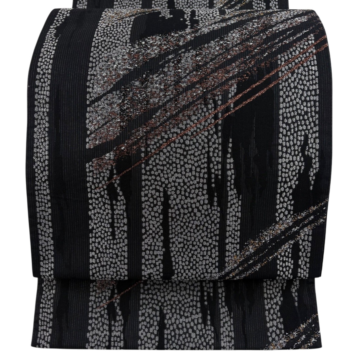 【美品】 袋帯 秀品 霞 銀通し 箔 黒 六通 正絹 【中古】