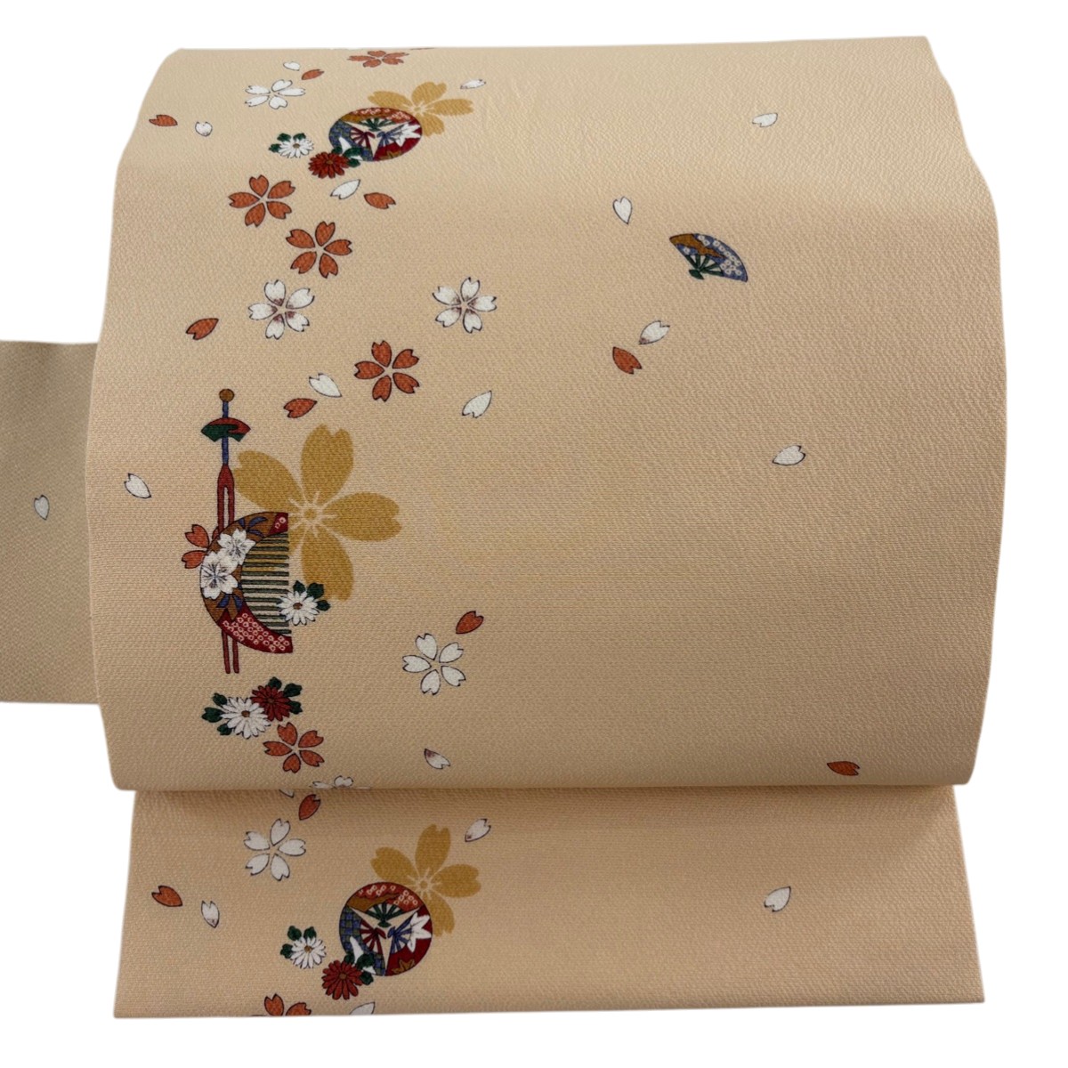 名古屋帯 秀品 かんざし 桜 薄オレンジ 正絹 【中古】