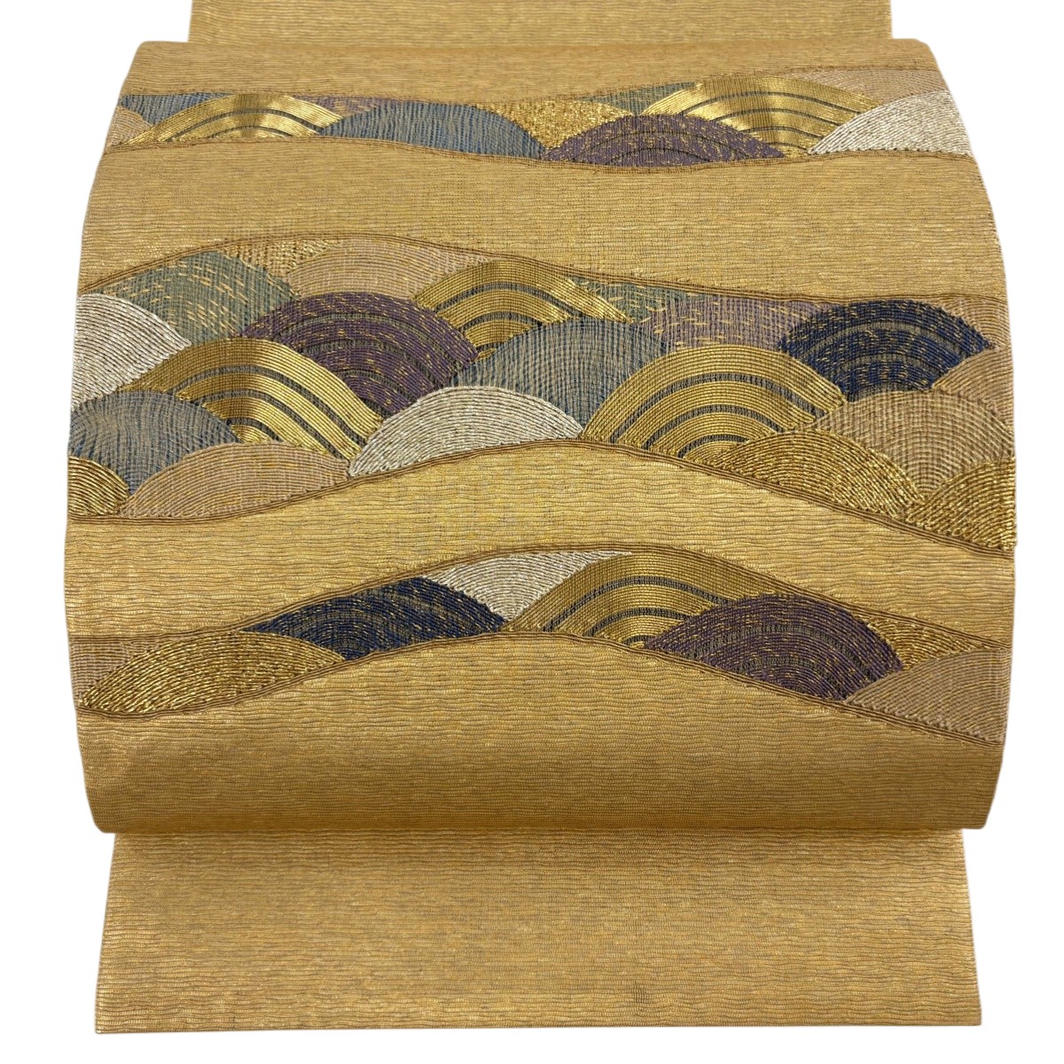 【美品】 袋帯 秀品 青海波 金糸 箔 金色 お太鼓柄 正絹 【中古】
