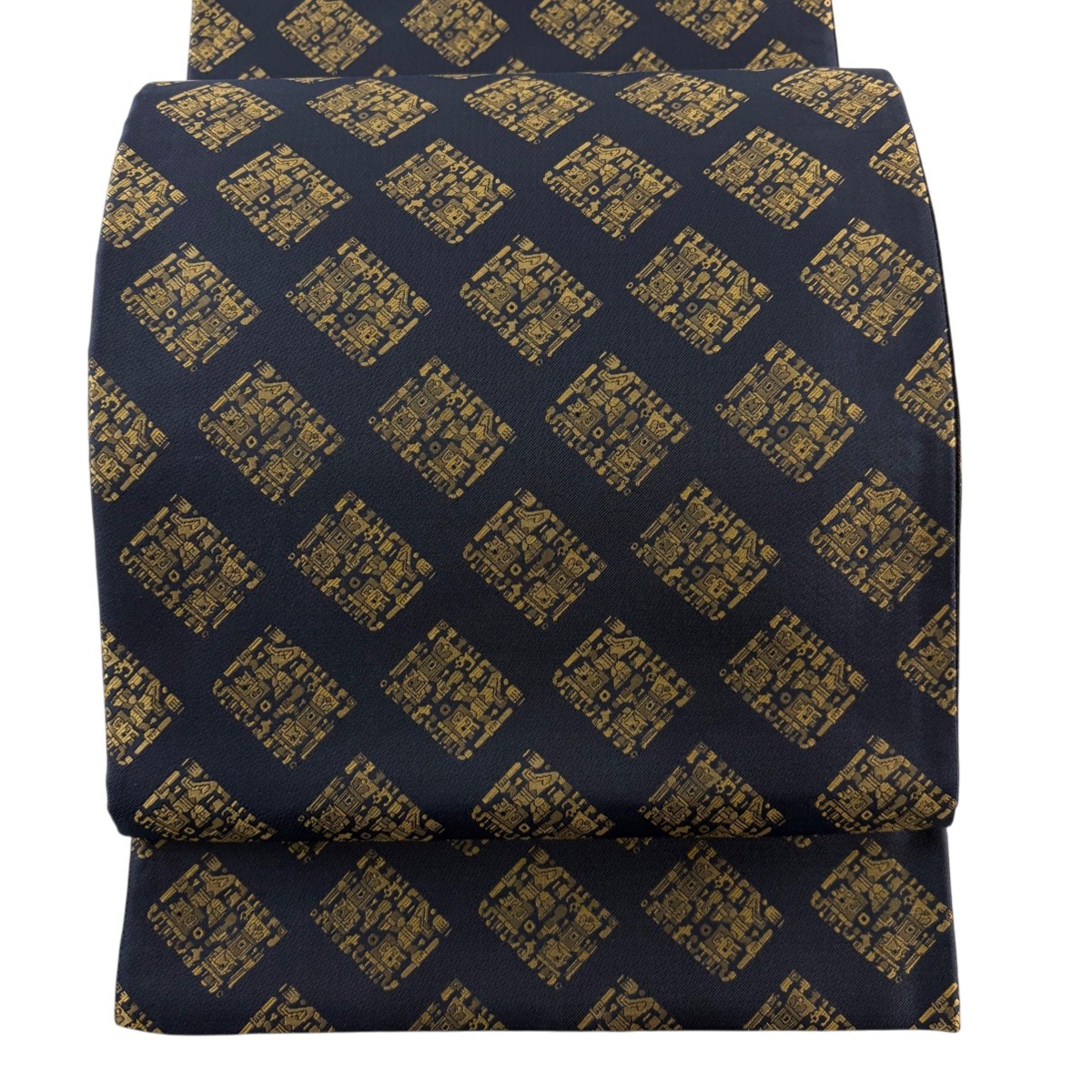【美品】 袋帯 秀品 幾何学模様 濃紺 全通 正絹 【中古】