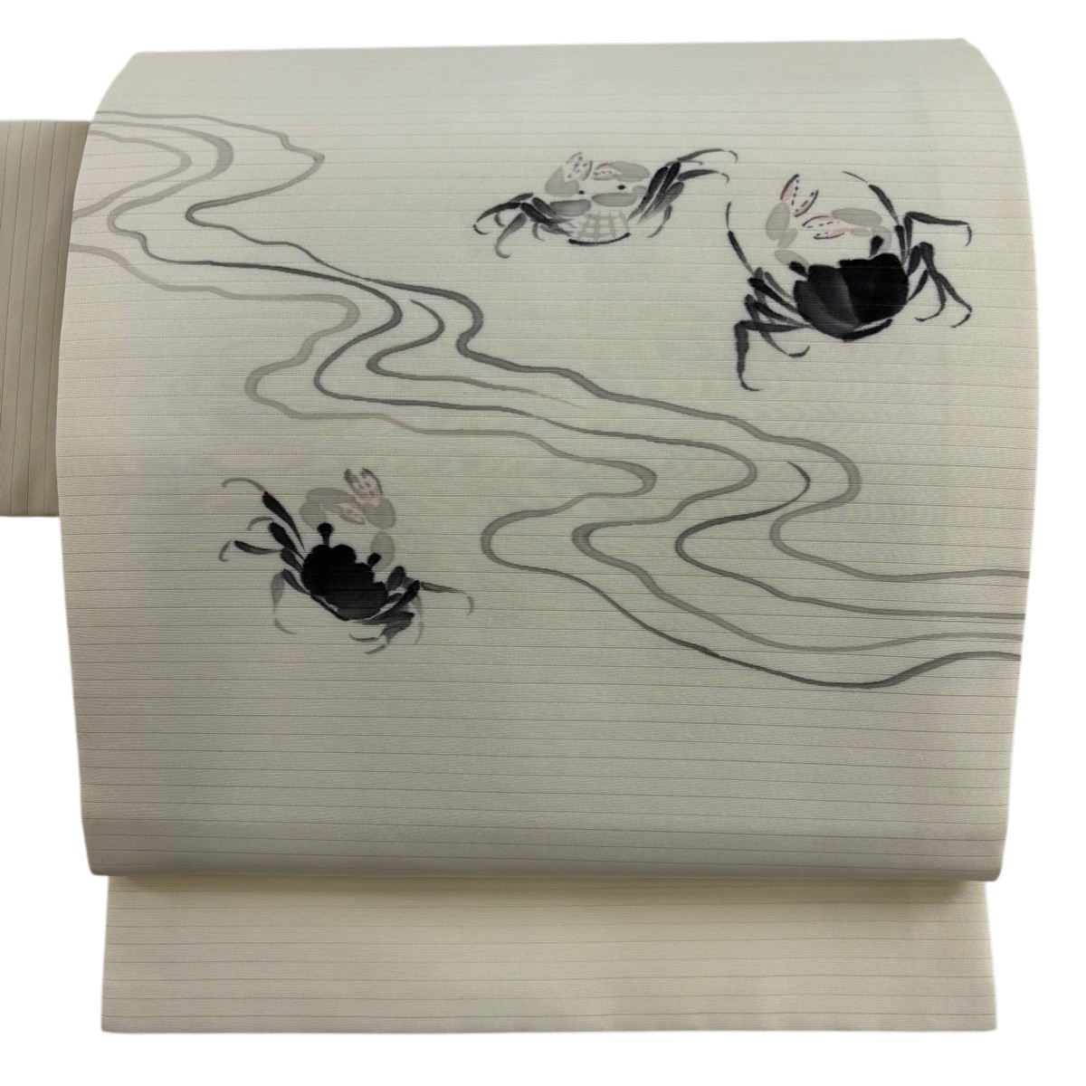 名古屋帯 名品 夏帯 蟹 流水 薄黄 正絹 【中古】