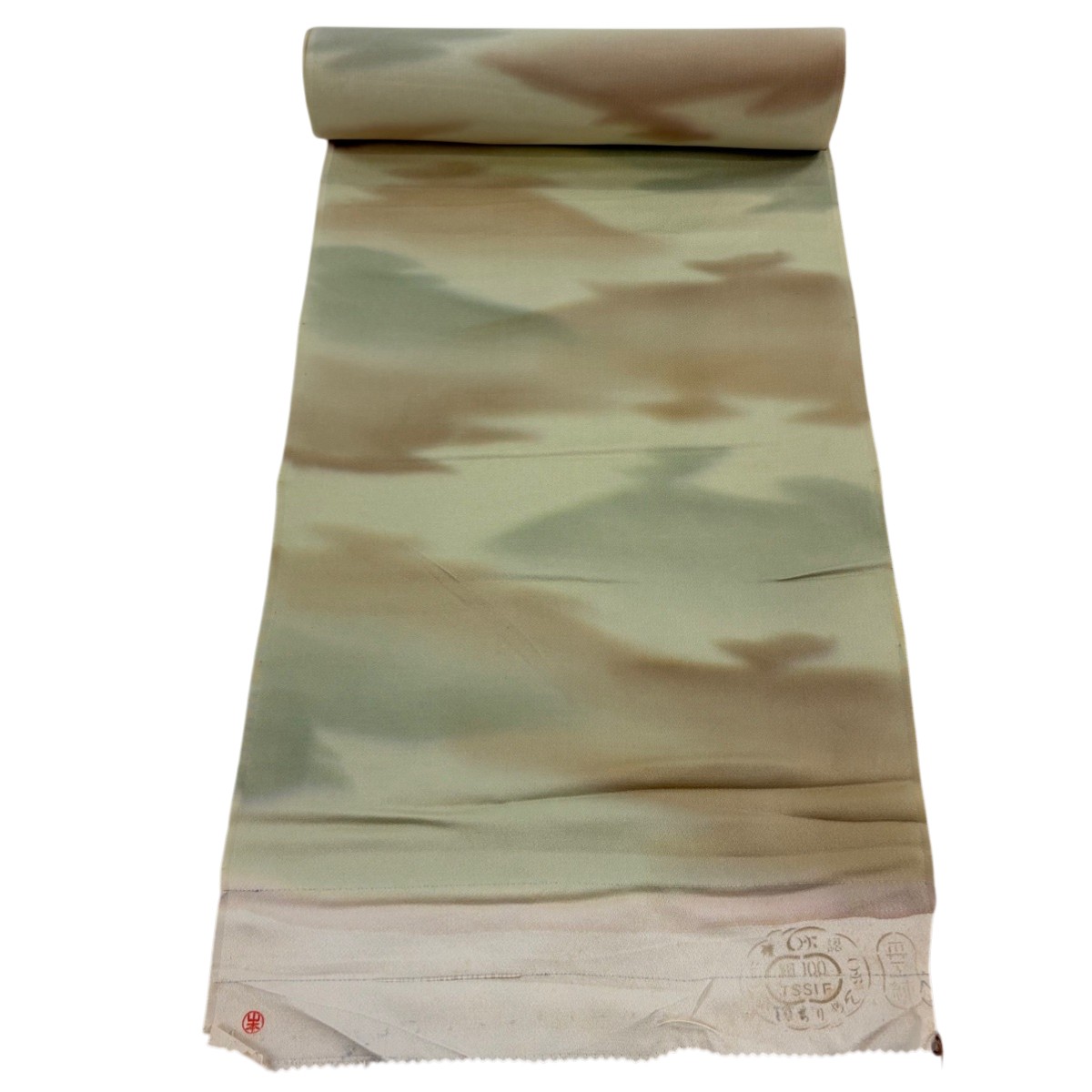 反物 秀品 小紋 霞ぼかし 薄茶色 正絹 【中古】