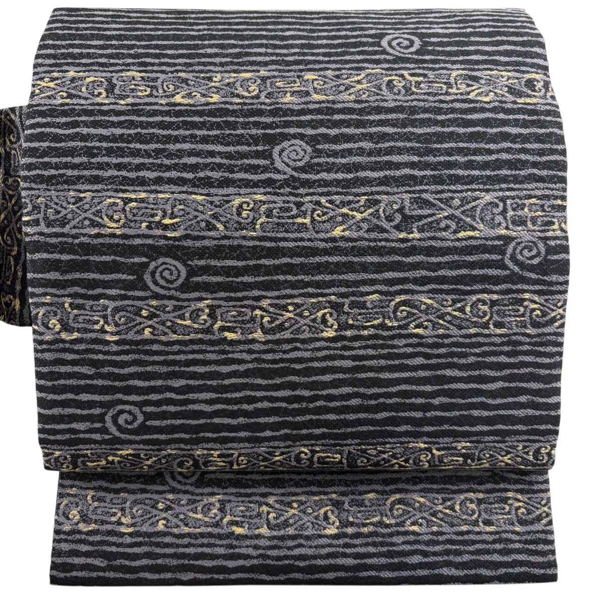【美品】 名古屋帯 名品 唐草 よろけ縞 墨色 正絹 【中古】 13,884円