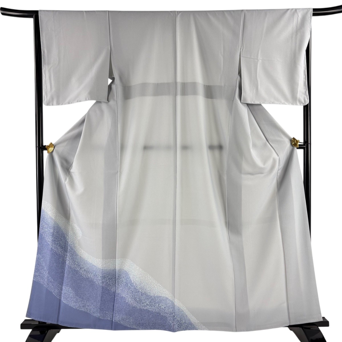 【美品】 付下げ 身丈162cm 裄丈65cm M 袷 幾何学 青灰色 化繊 名品 【中古】