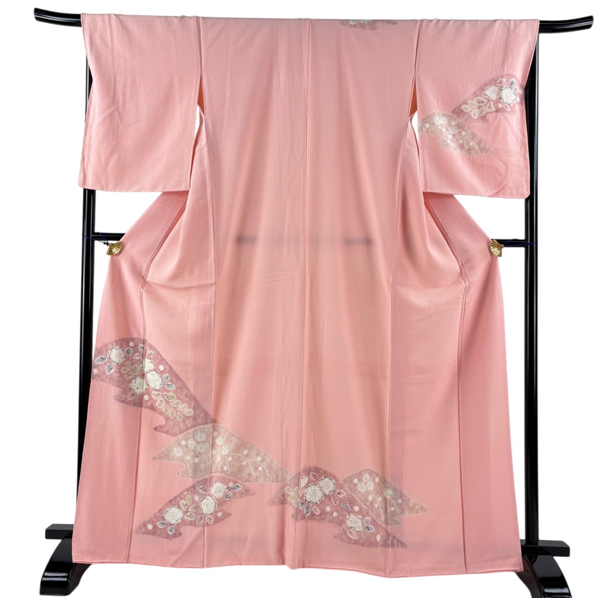 【美品】 訪問着 身丈165.5cm 裄丈67.5cm L 袷 辻が花柄 ピンク 正絹 名品 【中古】