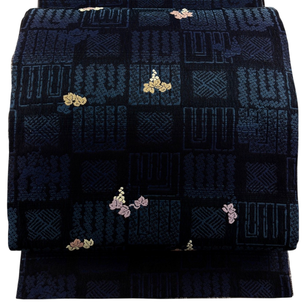 【美品】 袋帯 名品 葡萄 源氏香 唐織 ぼかし 濃紺 全通 正絹 【中古】
