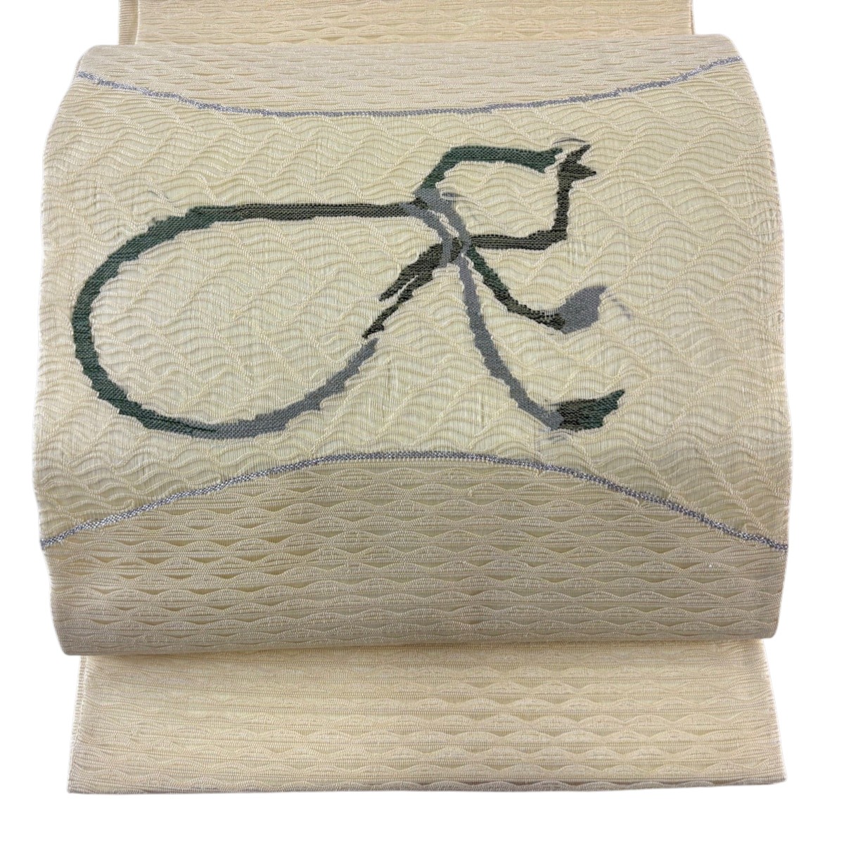 袋帯 名品 夏帯 瓢箪 銀糸 薄黄 お太鼓柄 正絹 【中古】
