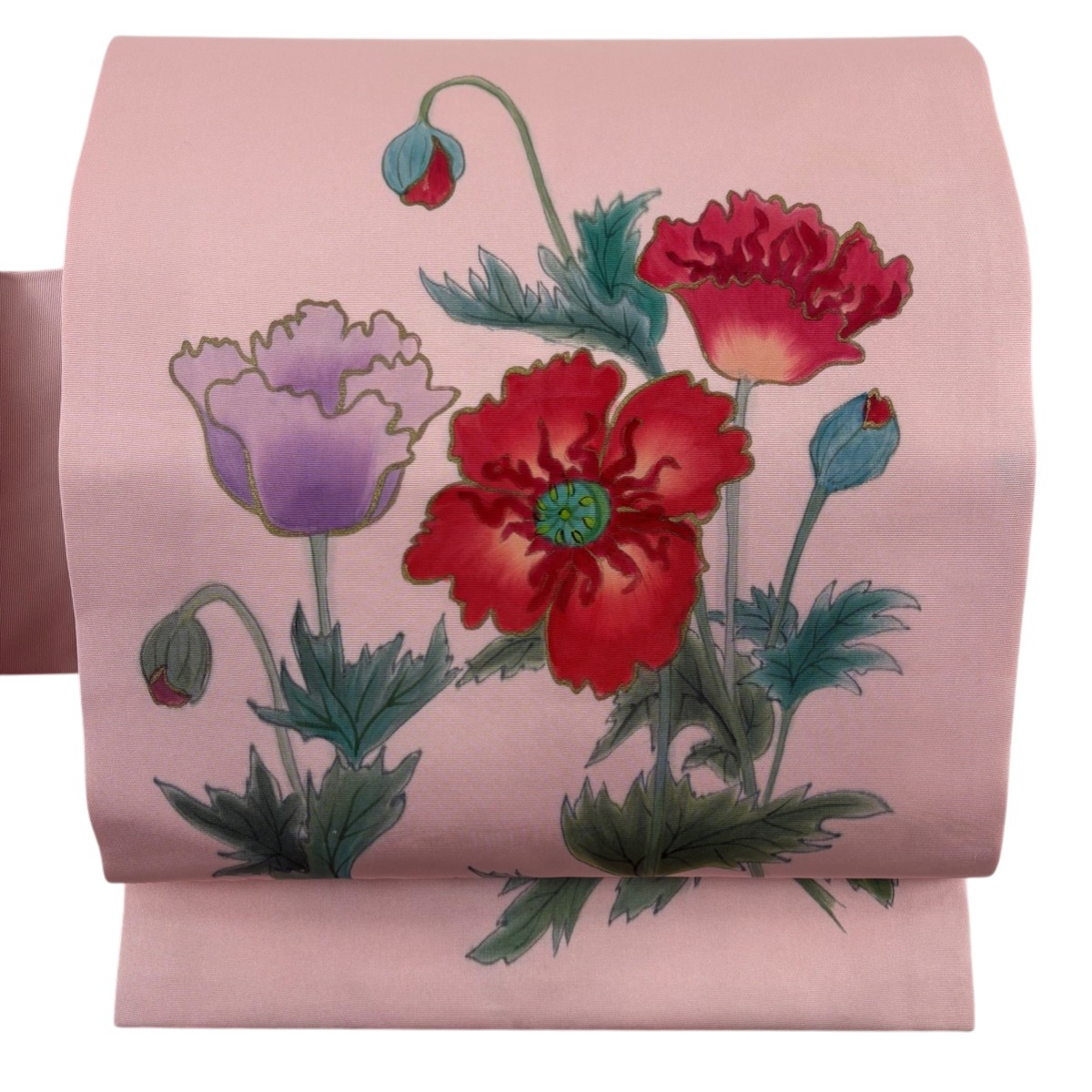 名古屋帯 秀品 落款あり 草花 金彩 ピンク 正絹 【中古】