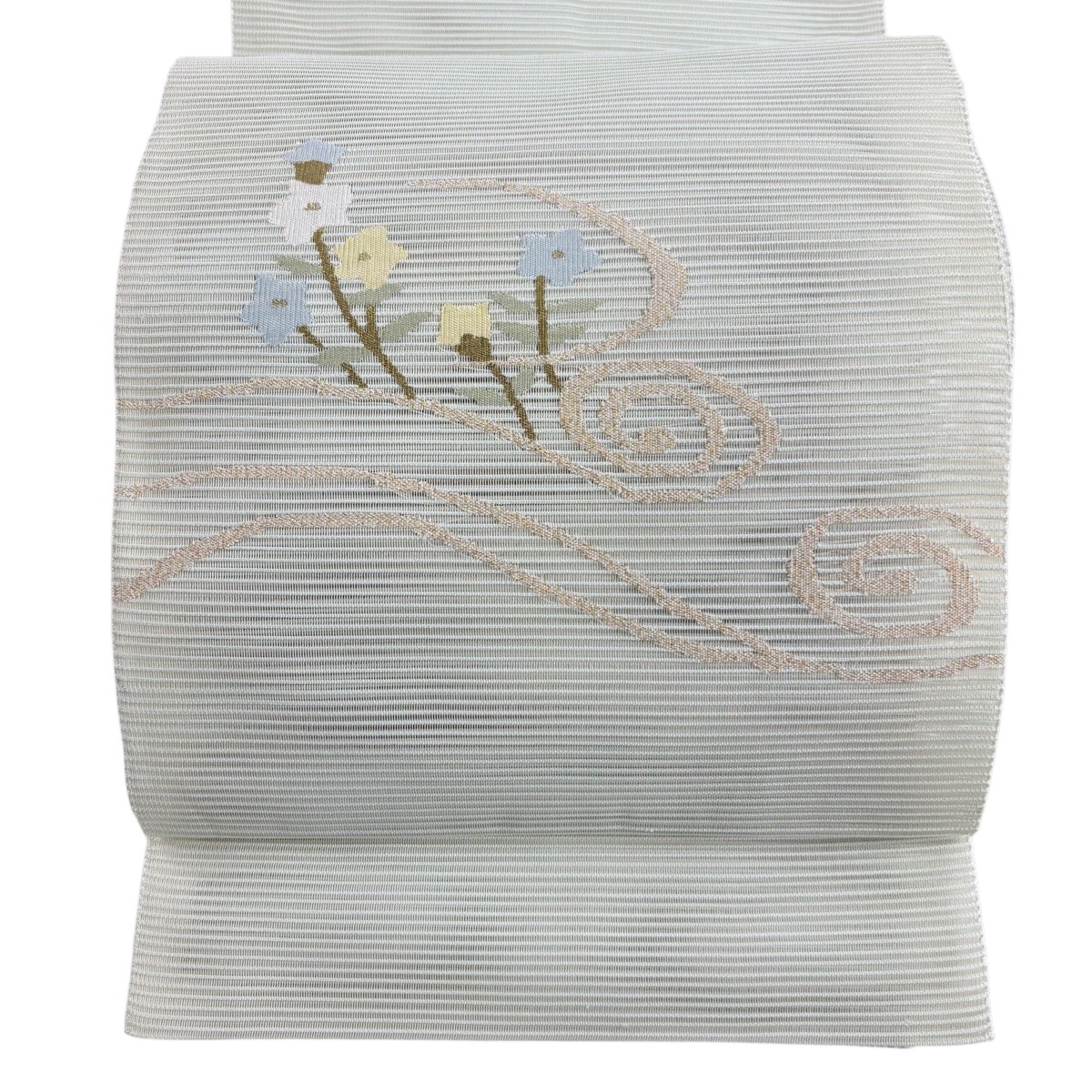 【美品】 名古屋帯 秀品 夏帯 絽 八寸名古屋帯 松葉仕立て 草花 流水 箔 金糸 薄緑 正絹 【中古】
