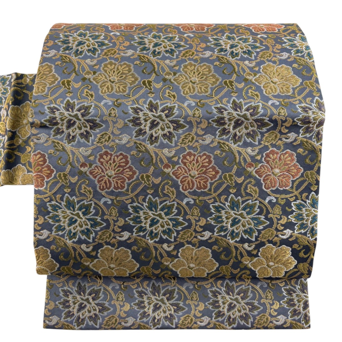 【美品】 名古屋帯 秀品 花唐草 箔 墨色 正絹 【中古】