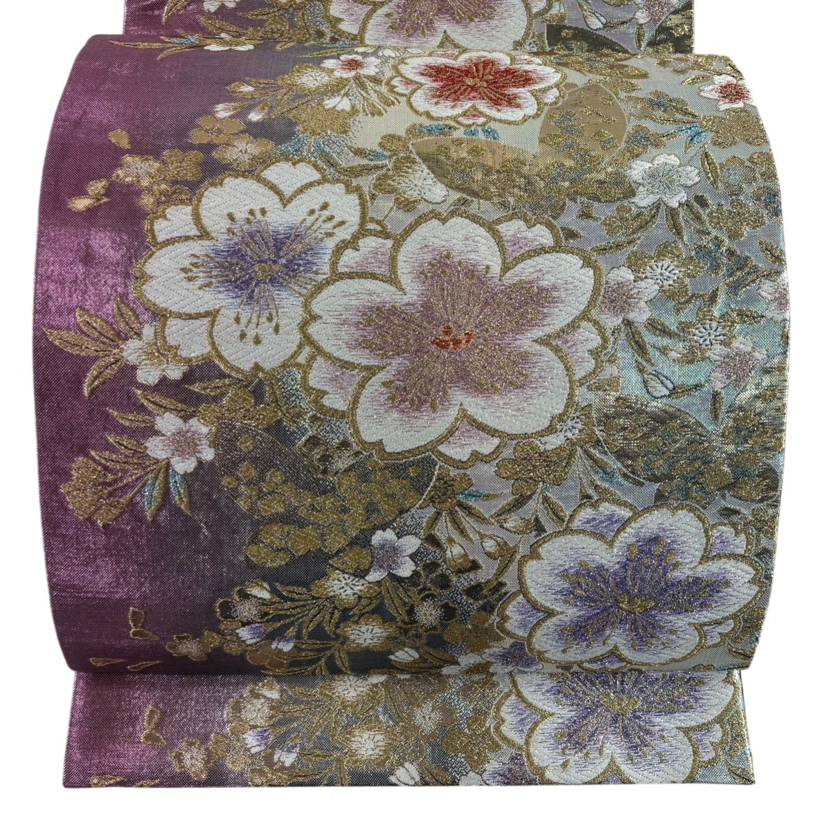 【美品】 袋帯 秀品 桜 蝶 唐織 金糸 ピンク 六通 正絹 【中古】