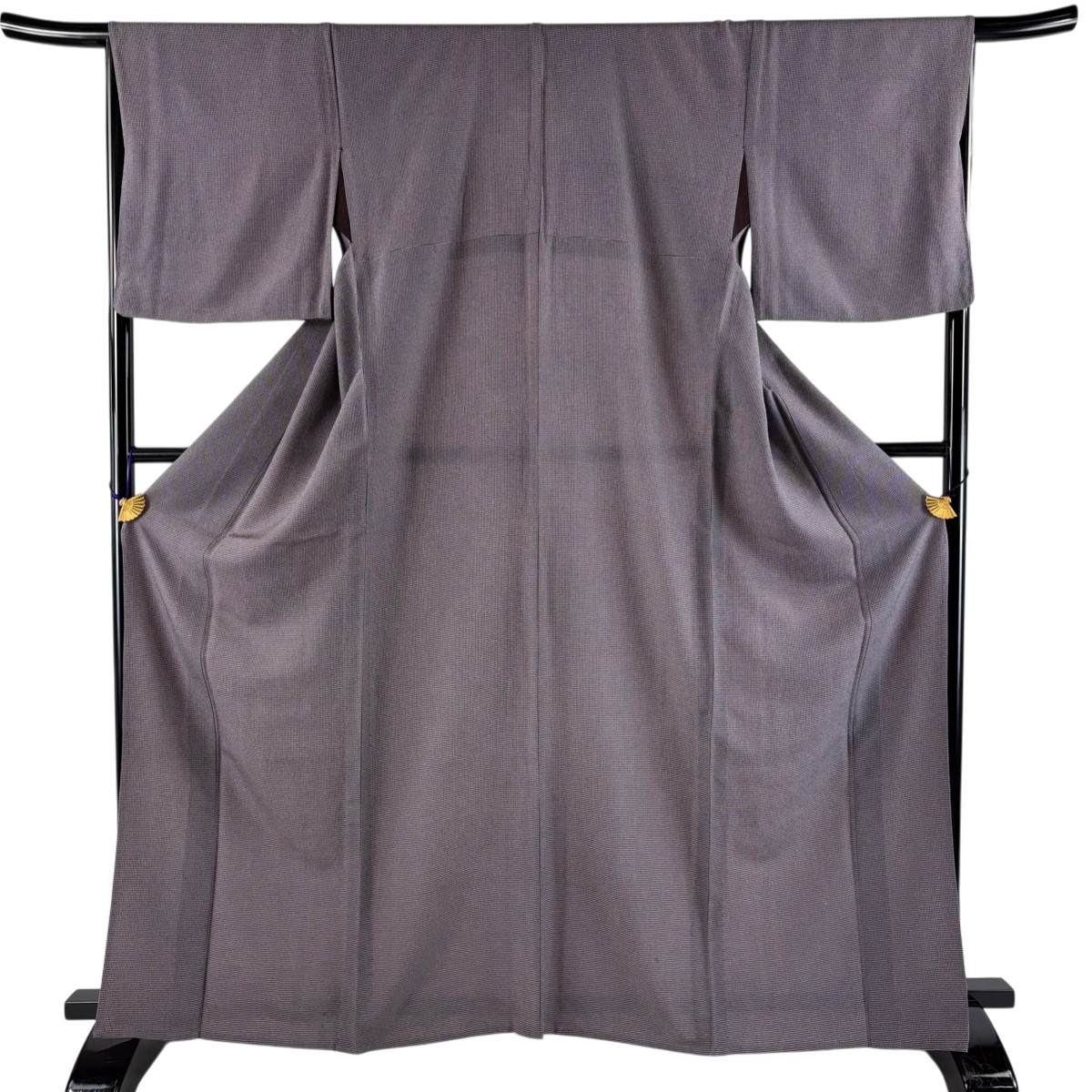 小紋 身丈164.5cm 裄丈66cm M 単衣 格子 紫 正絹 秀品 【中古】