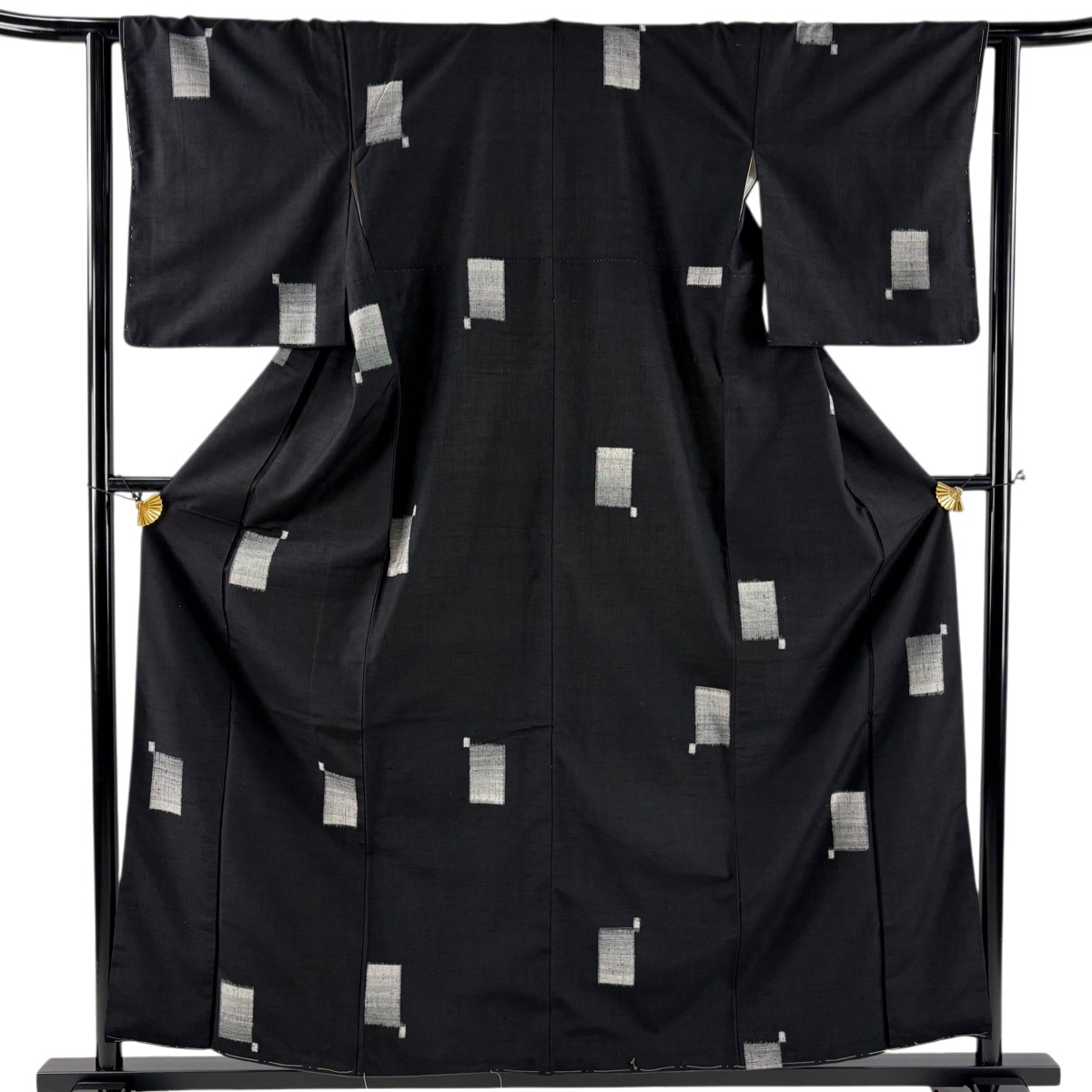 【美品】 紬 身丈158.5cm 裄丈62.5cm S 袷 幾何学 黒 正絹 秀品 【中古】