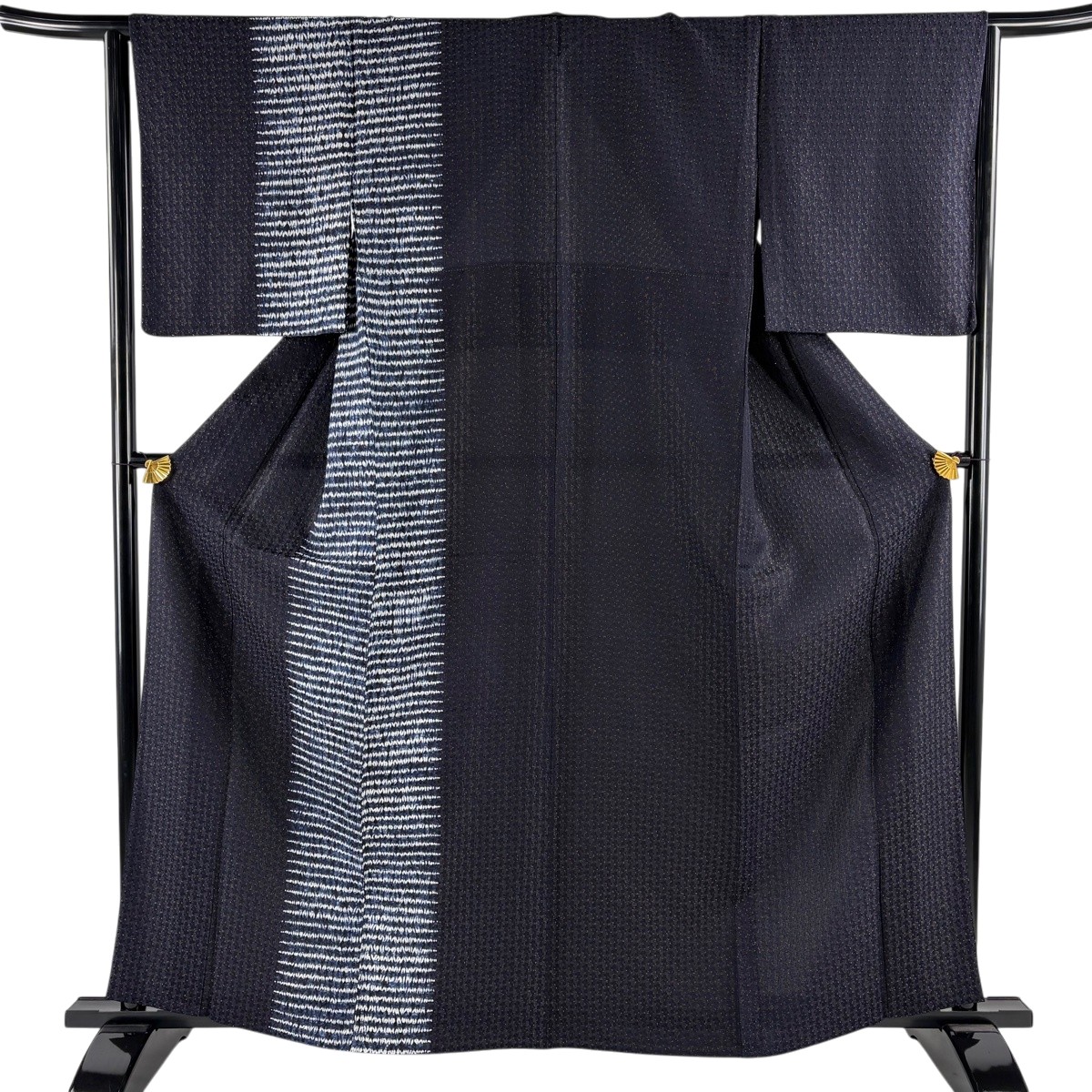 【美品】 付下げ 身丈161.5cm 裄丈64.5cm M 単衣 縞 幾何学 絞り 金糸 濃紫 正絹 逸品 【中古】