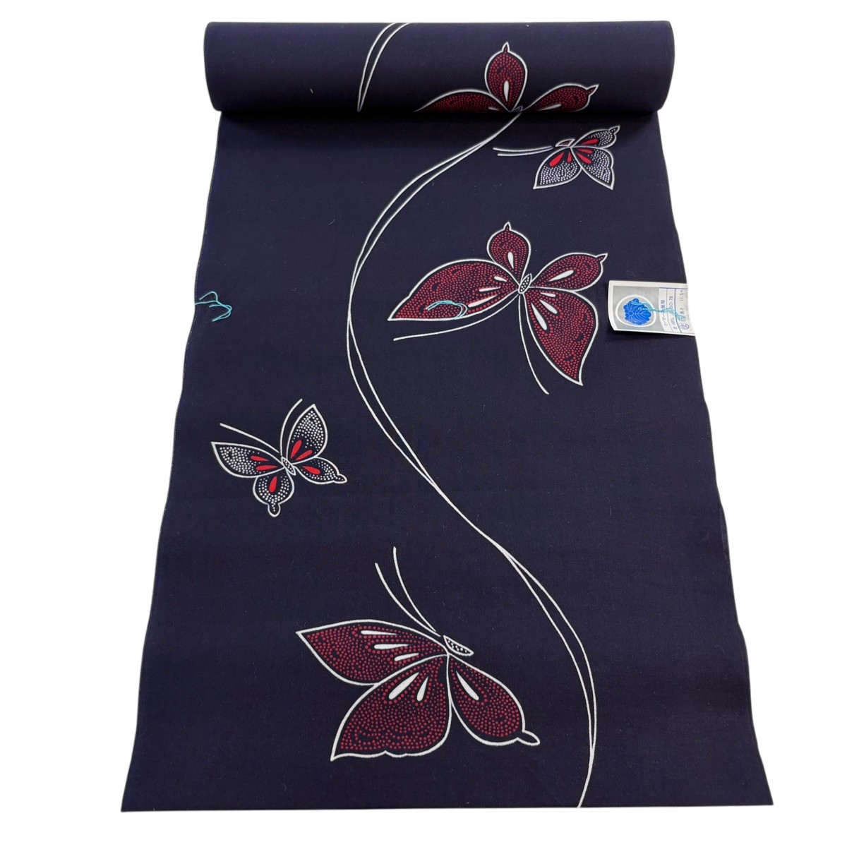 反物 優品 浴衣 蝶 濃紺 綿 【中古】