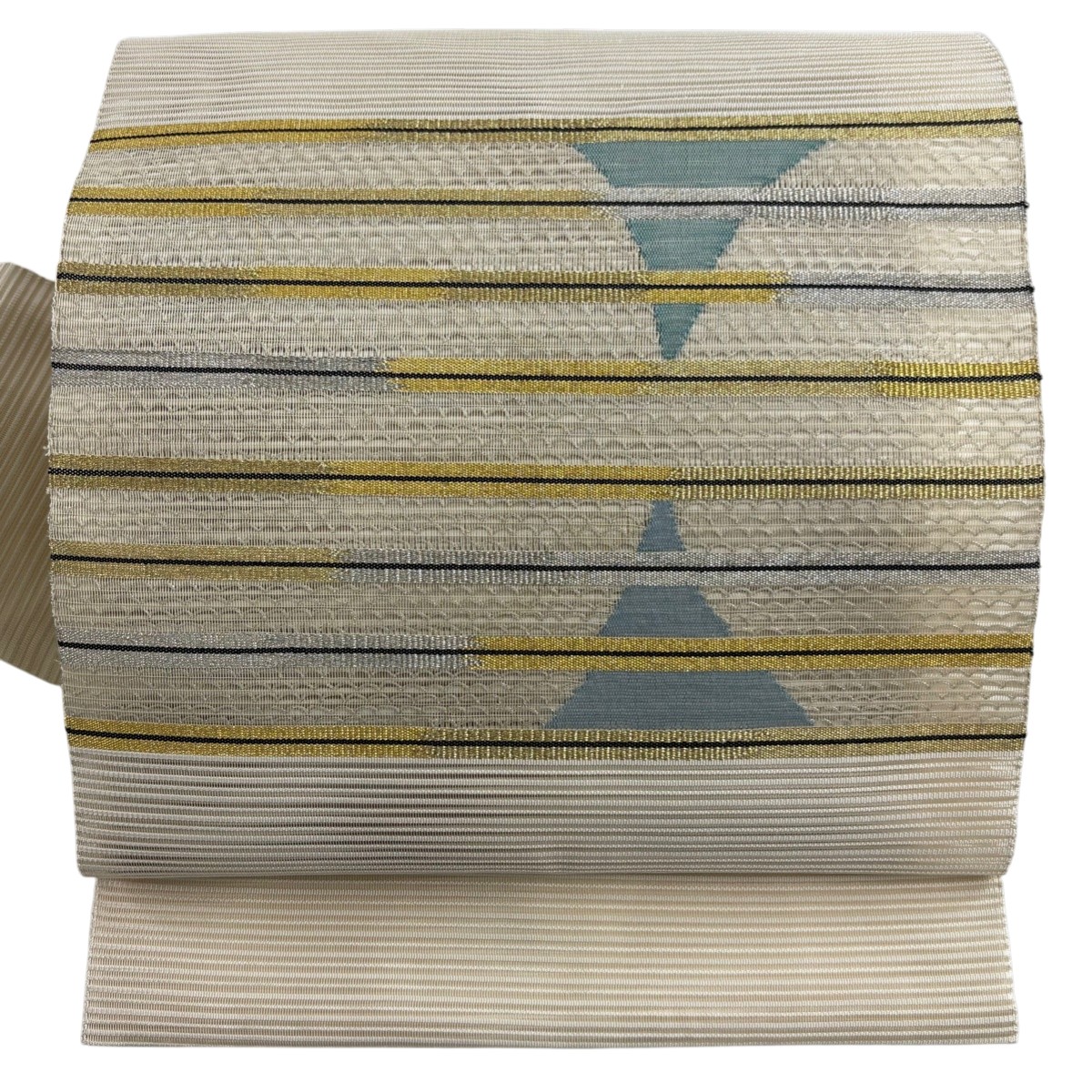 【美品】 名古屋帯 秀品 夏帯 縞 幾何学模様 金銀糸 クリーム 正絹 【中古】 8,496円