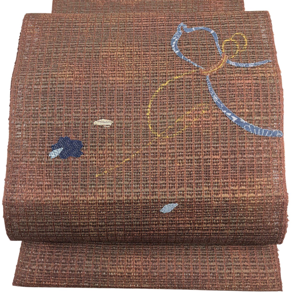【美品】 名古屋帯 秀品 松葉仕立て 八寸名古屋帯 夏帯 トンネル仕立て 瓢箪 金彩 焦茶色 正絹 【中古】